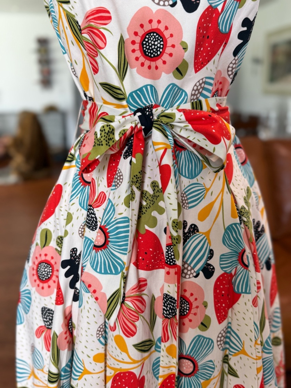 💐 Collectif Floral Tie-Waist Midi Dress Retro Picnic - Picture 5 of 17